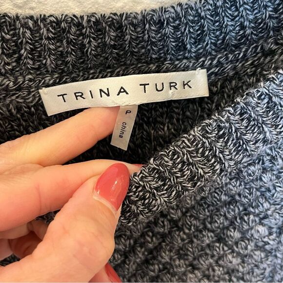 Trina Turk Merino Wool Cable Knit 3/4 Sleeve Sweater in Dark Grey size P (small) - Picture 7 of 9
